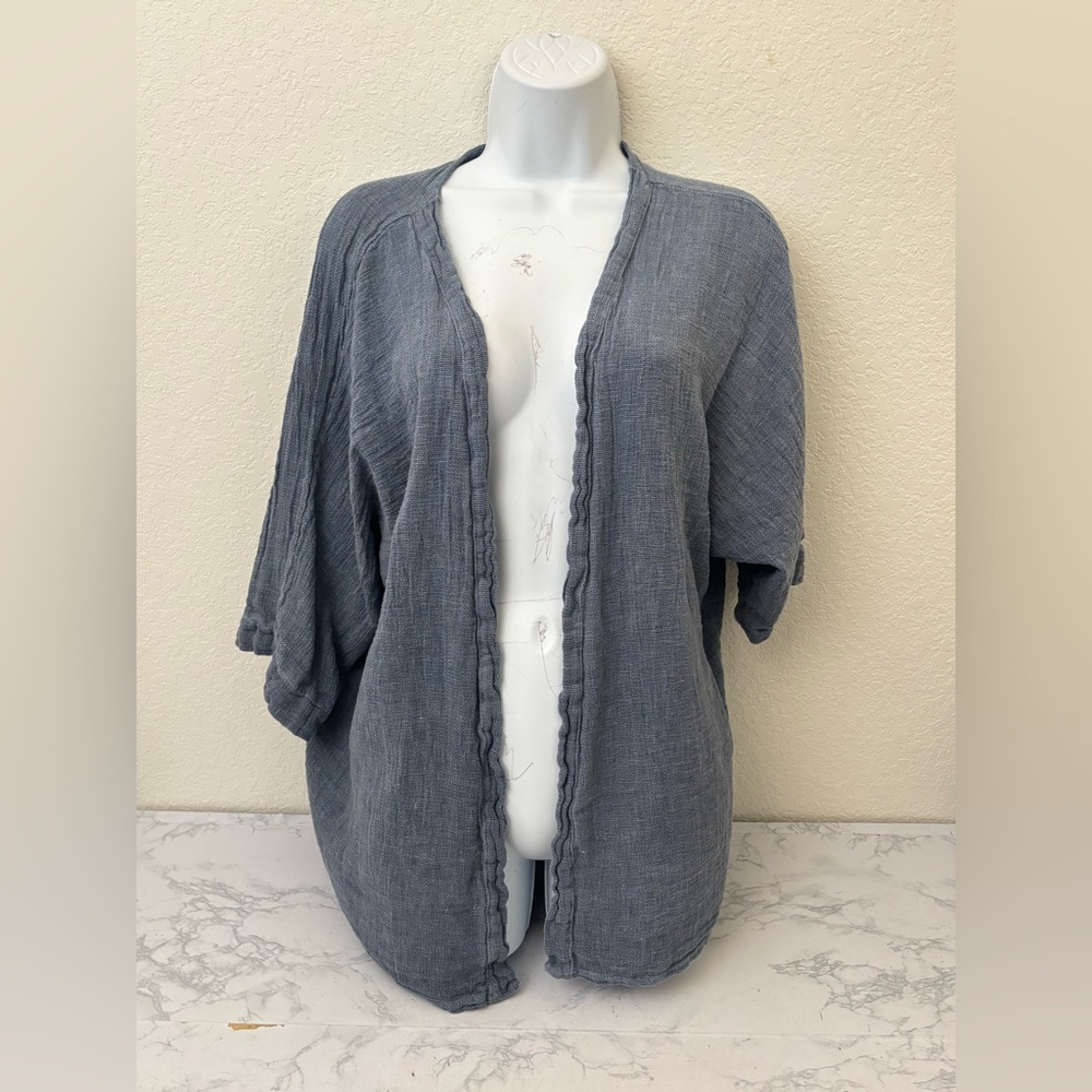Raw Moda Apperel Short Sleeve Cardigan Sweater Women’s S Blue Open Fringe​